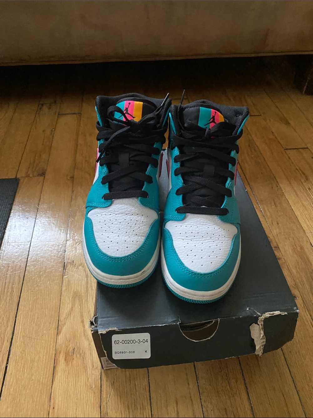 Jordan Teal, White & Pink High-Top Sneakers